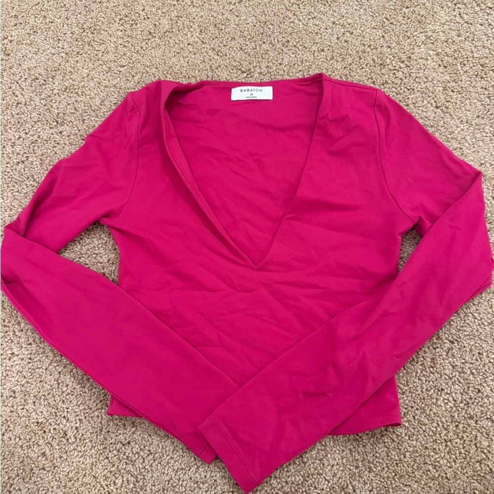 Aritzia pink long sleeve v neck
